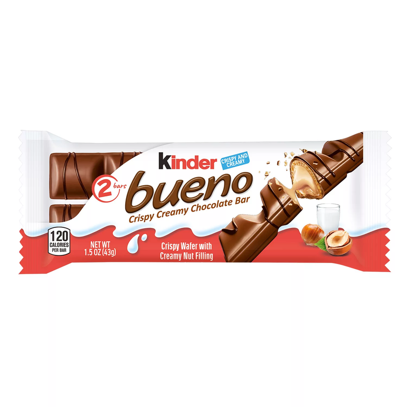 Kinder Bueno Milk Chocolate and Hazelnut Cream Candy Bar (1.5oz / 20pk)