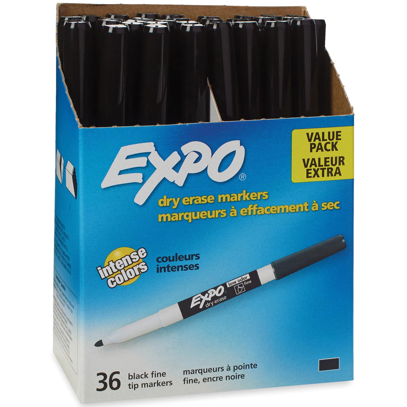 EXPO Low Odor Fine Point Dry Erase Marker Black (36 pk)