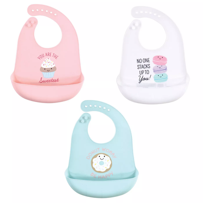 Hudson Baby Infant Girl Silicone Bibs 3pk Sweetest Cupcake One Size