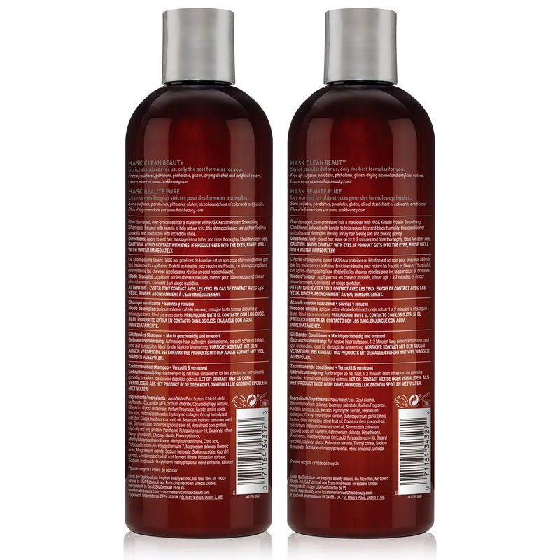 HASK Keratin Protein Smoothing Shampoo and Conditioner (12 oz, 2 pk)