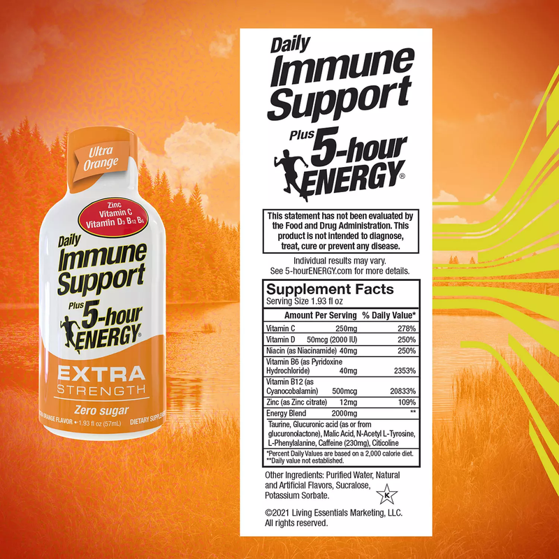 5-hour ENERGY Shot Extra Strength, Daily Immune Support plus, Ultra Orange (1.93 oz 24 pk)