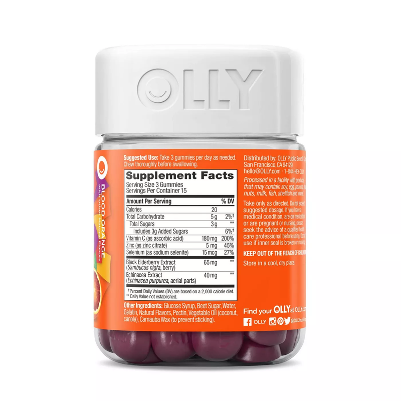 OLLY Active Immunity + Elderberry Support Gummies - Blood Orange (45ct)