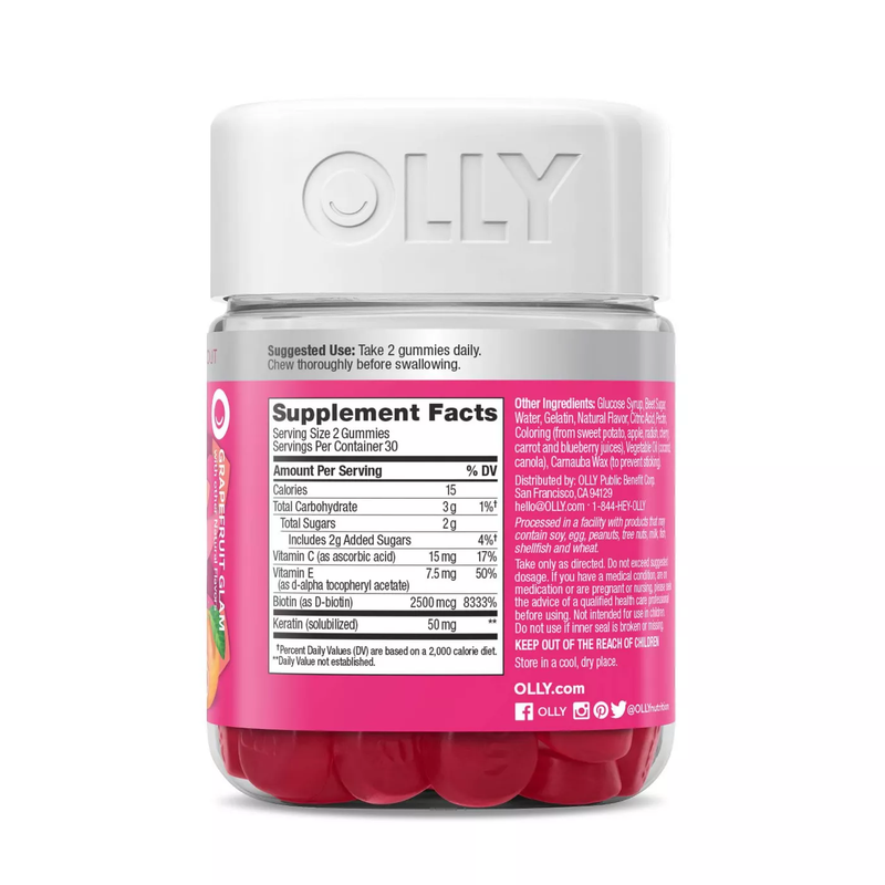 OLLY Undeniable Beauty Multivitamin Gummies for Hair Skin & Nails - Grapefruit Glam (60ct)