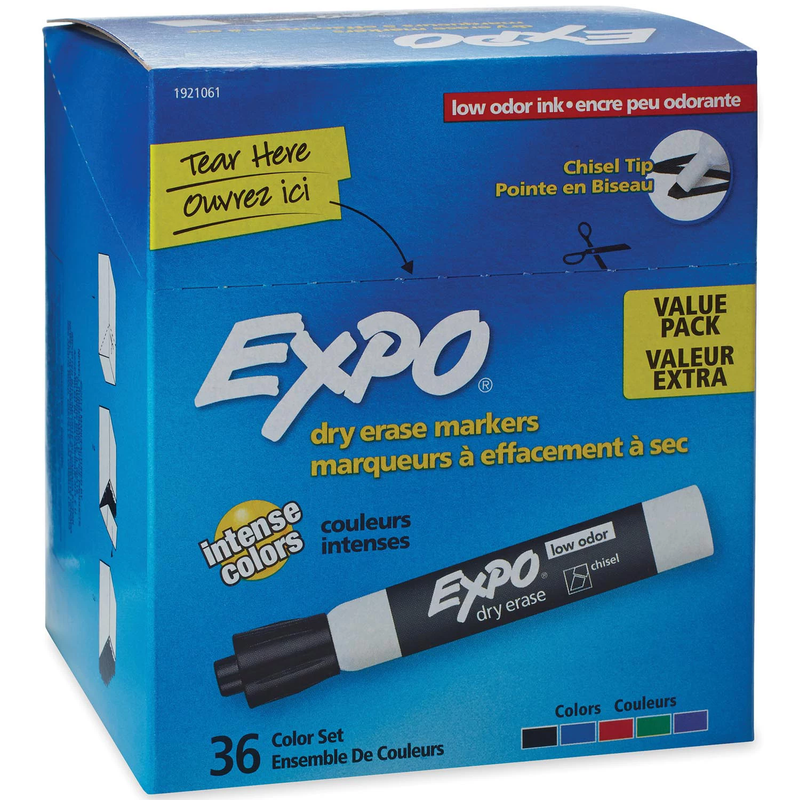 EXPO Low Odor Chisel Tip Dry Erase Marker Black or Assorted (36 pk)