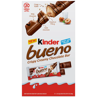 Kinder Bueno Milk Chocolate and Hazelnut Cream Candy Bar (1.5oz / 20pk)