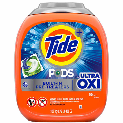Tide Pods with Ultra Oxi HE Laundry Detergent Pods (104 ct, Tablets)