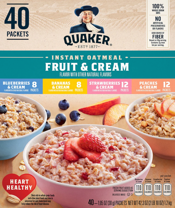 Quaker Instant Oatmeal Fruit & Cream, Variety Pack (40 pk)