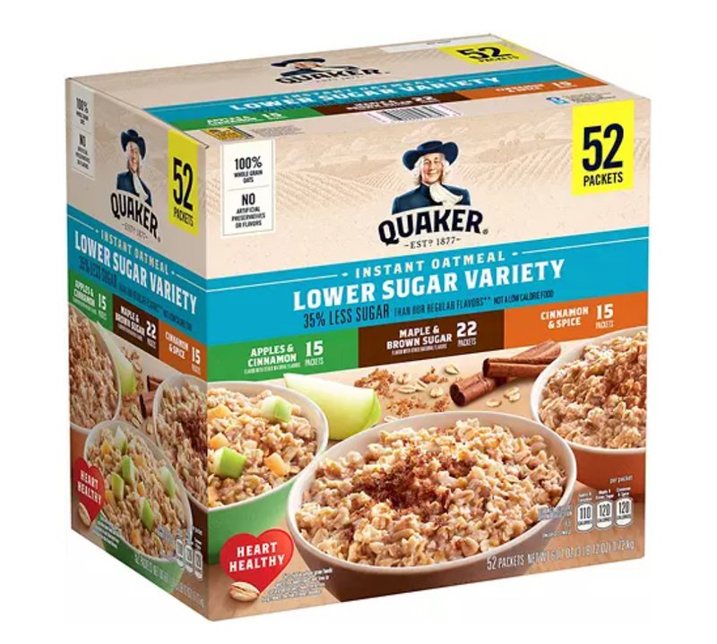 Quaker Lower Sugar Instant Oatmeal Variety Pack (52 pk)