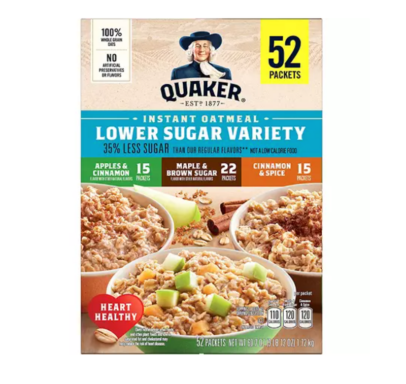 Quaker Lower Sugar Instant Oatmeal Variety Pack (52 pk)