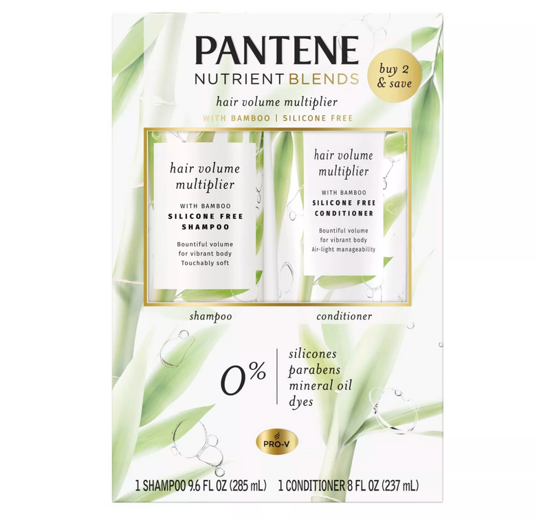 Pantene Nutrient Blends Hair Volume Multiplier with Bamboo Shampoo and Conditioner Dual Pack For Fine Hair (Total 17.6 fl oz, 2pk)