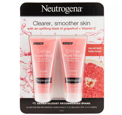 Neutrogena Oil-Free Pink Grapefruit Exfoliating Acne Face Wash and Foaming Scrub (6.7 fl oz 2 pk)