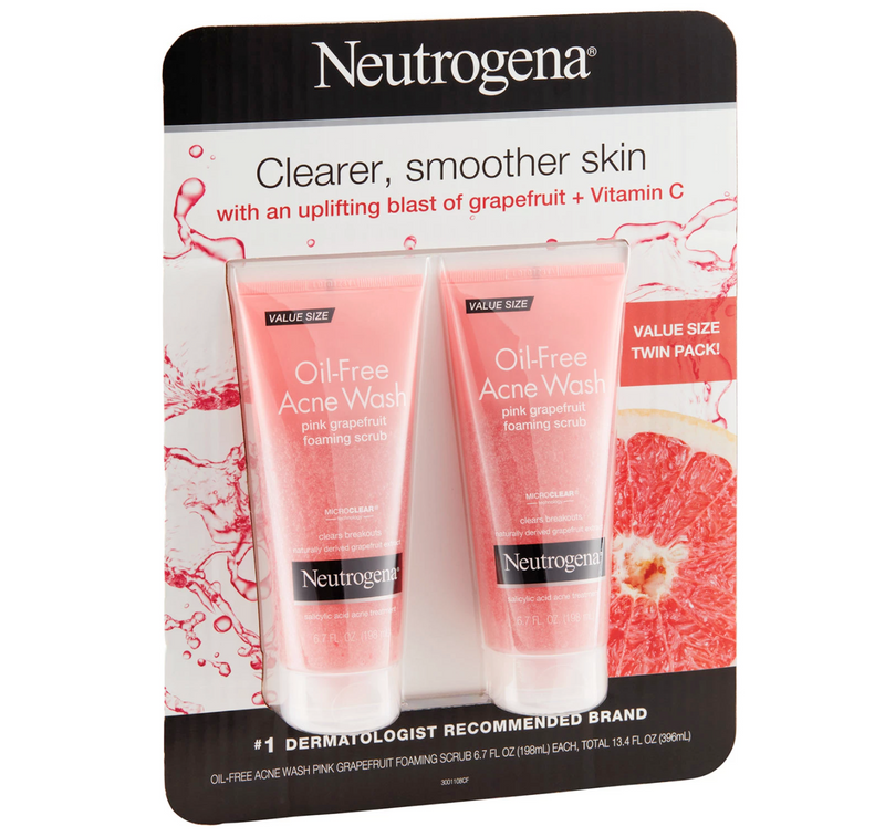 Neutrogena Oil-Free Pink Grapefruit Exfoliating Acne Face Wash and Foaming Scrub (6.7 fl oz 2 pk)