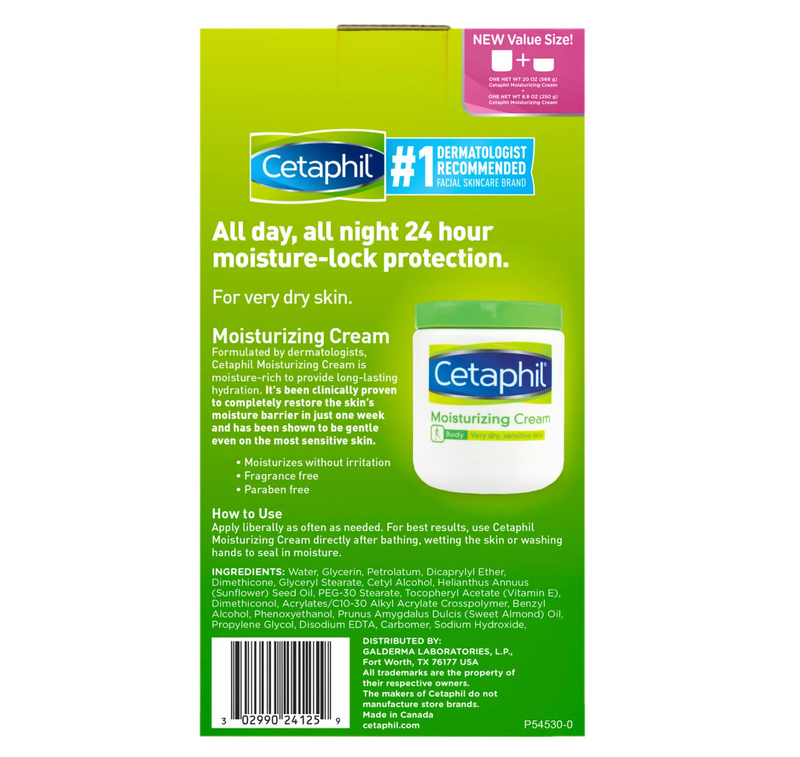 Cetaphil Moisturizing Cream for Very Dry, Sensitive Skin, Fragrance Free (20 oz and 8.8 oz 2 pk)