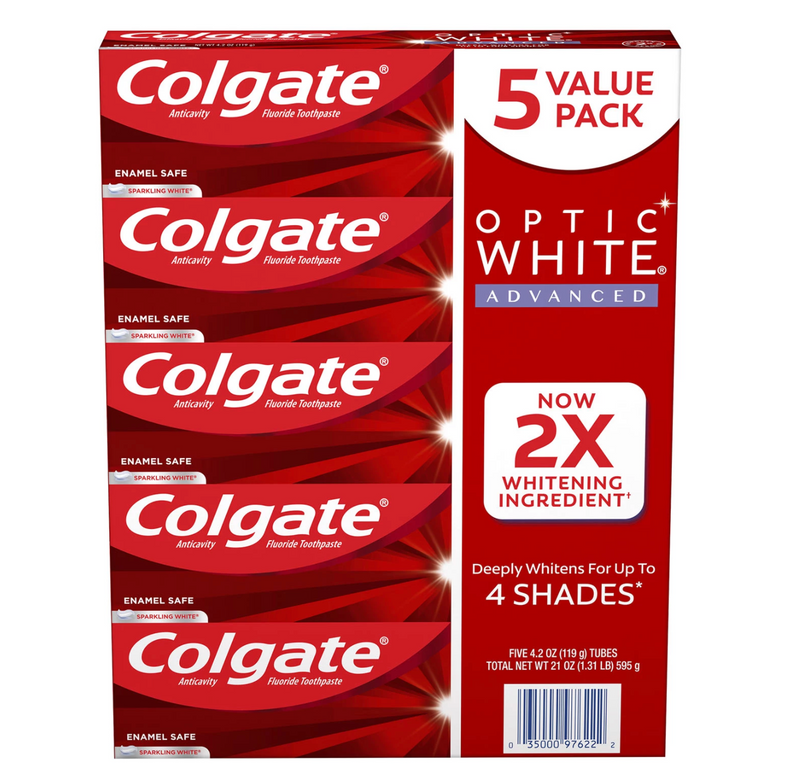 Colgate Optic White Advanced Teeth Whitening Toothpaste, Sparkling White (4.2 oz 5 pk)