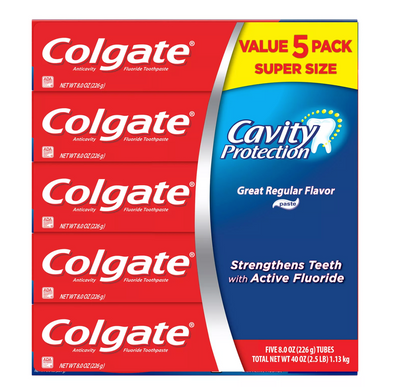 Colgate Cavity Protection Toothpaste with Fluoride, Great Regular Flavor (8 oz 5 pk)