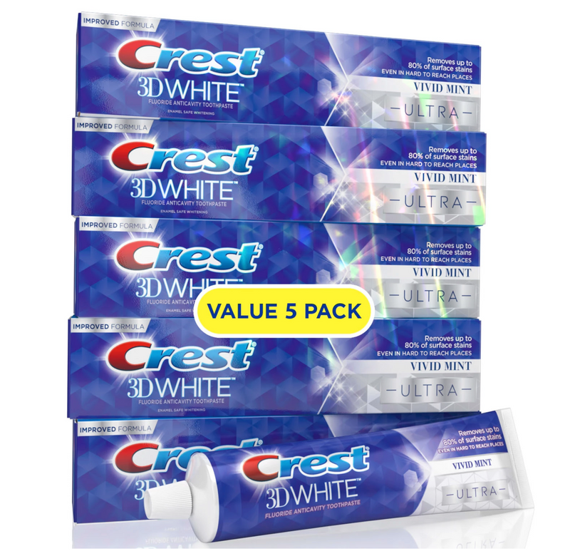 Crest 3D White Ultra Whitening Toothpaste, Vivid Mint (5.6 oz 5 pk)