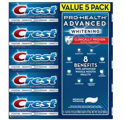 Crest Pro-Health Advanced Whitening Fluoride Toothpaste (6 oz 5 pk)