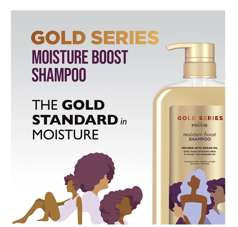 Gold Series from Pantene, Moisture Boost Shampoo, with Argan Oil, for Natural, Coily, and Curly Hair (29.2 fl oz)