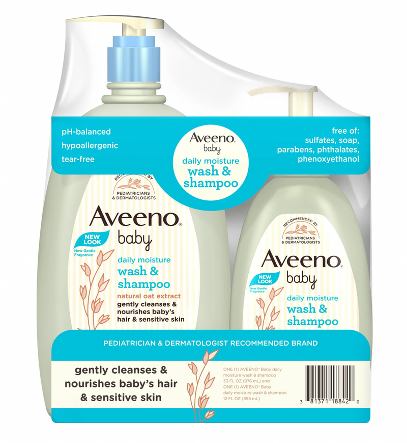 Aveeno 2-in-1 Baby Wash and Shampoo w/ Natural Oat Extract (33 fl. oz and 12 fl oz)