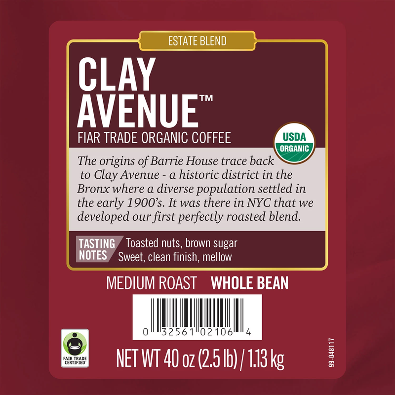 Barrie House Fair Trade Organic Whole Bean Coffee Clay Avenue (32 oz)