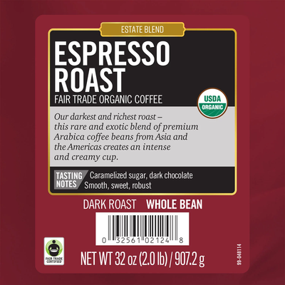 Barrie House Fair Trade Organic Whole Bean Coffee Espresso (32 oz)