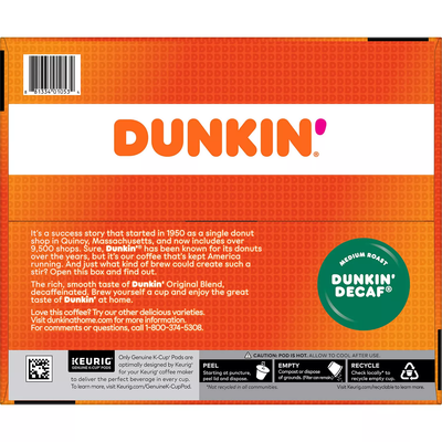 Dunkin' Donuts Decaf Coffee K-Cups Medium Roast (54 ct)