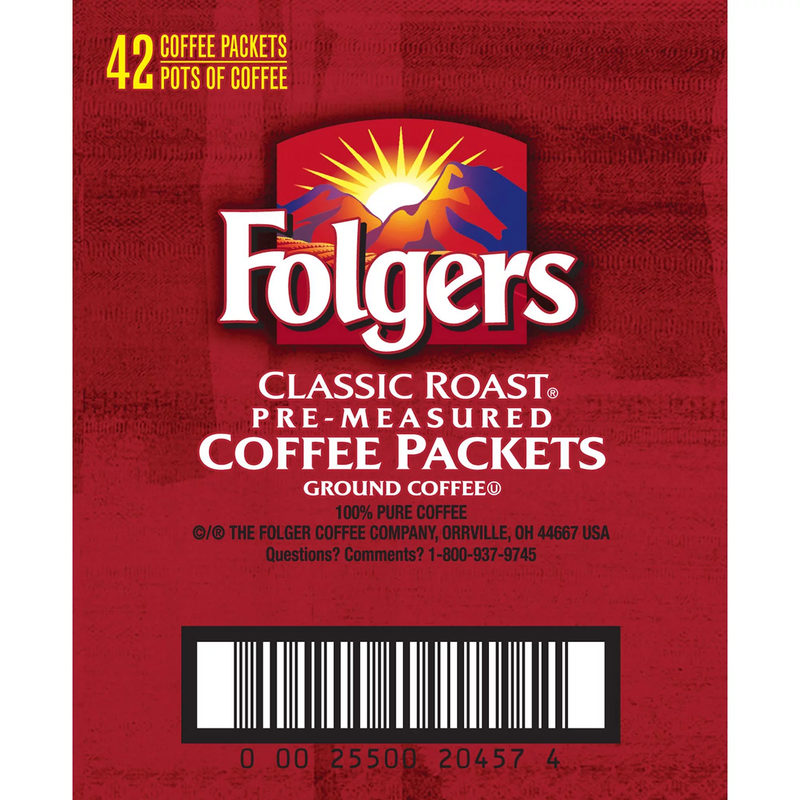 Folgers Classic Roast Ground Coffee Packets (1.2 oz 42 ct)
