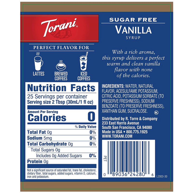 Torani Sugar-Free Vanilla Syrup (750 mL)