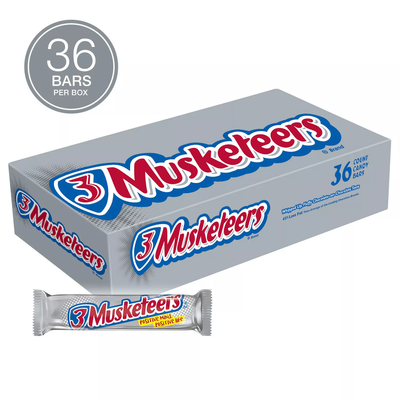 3 Musketeers Chocolate Candy Bars Full Size Bulk Pack (1.92 oz 36 ct)