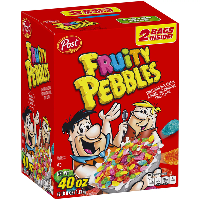 Post Fruity PEBBLES, Gluten Free, Sweetened Rice Cereal (40 oz 2 pk)