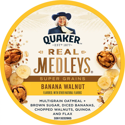 Quaker Real Medleys Instant Oatmeal Cups Banana Walnut (2.46 oz 12 ct)