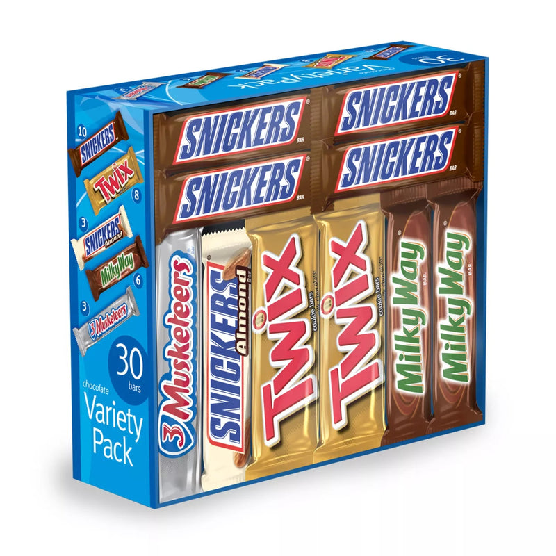 Snickers, Twix, Milky Way and More Full Size Bulk Candy Bars Variety Pack (55 oz 30 ct)