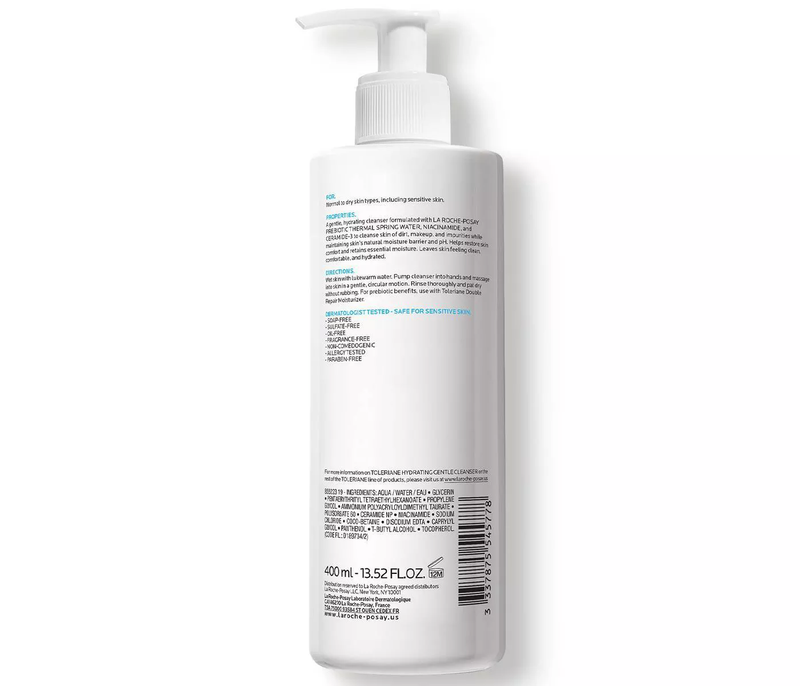 La Roche-Posay Toleriane Hydrating Gentle Face Wash with Ceramide for Normal to Dry Sensitive Skin, Oil Free - 13.5 fl oz