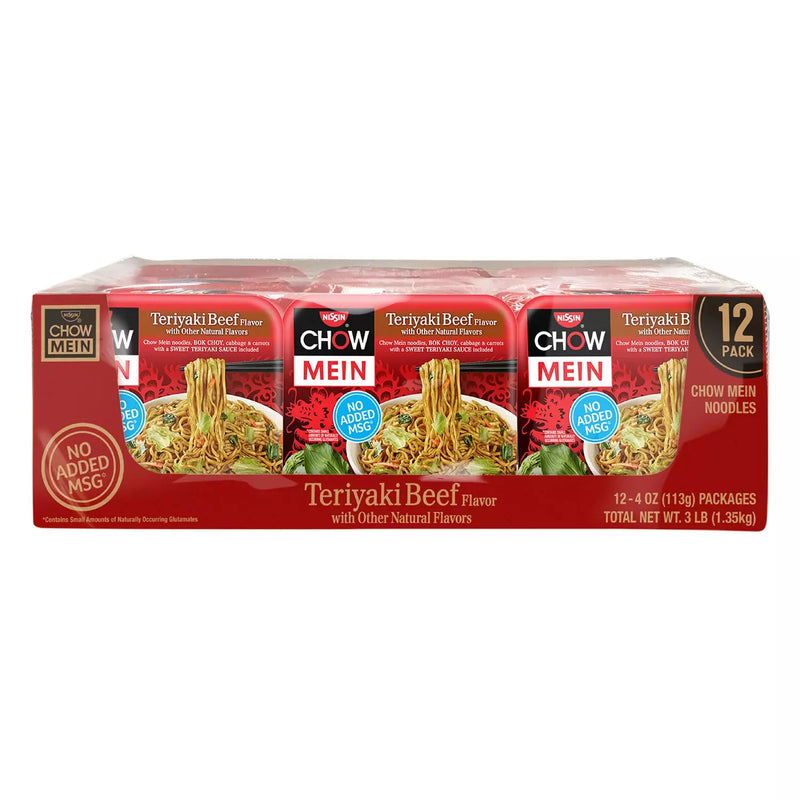 Nissin Chow Mein Noodles, Teriyaki Beef (4 oz 12 ct)