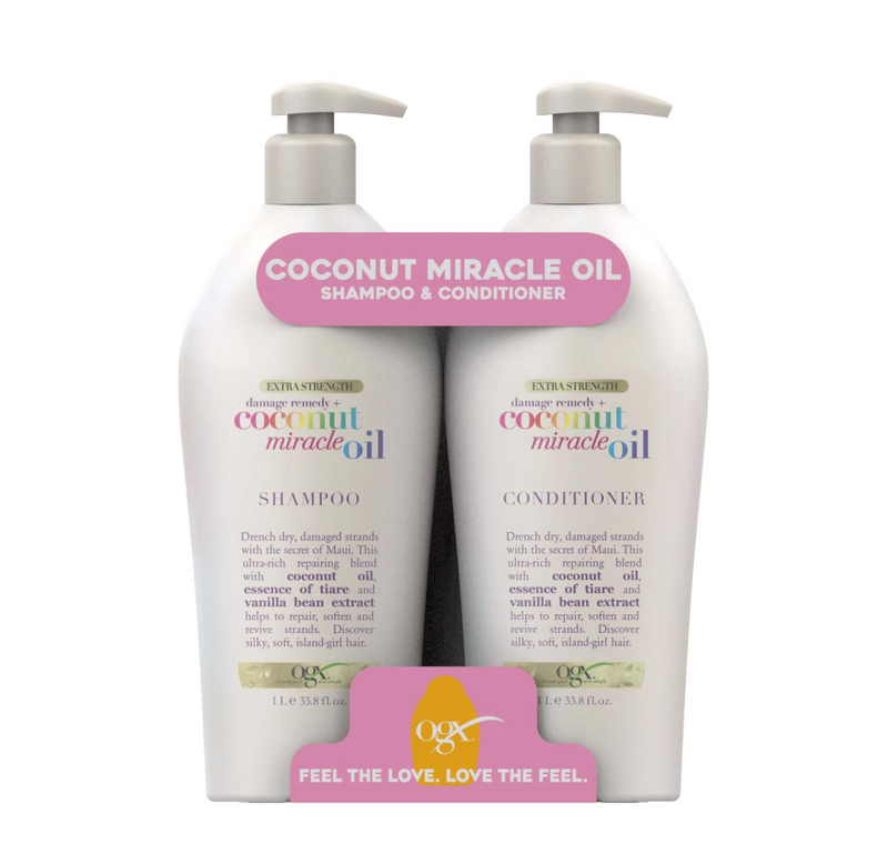 OGX Extra Strength Damage Repair + Coconut Miracle Oil Shampoo & Conditioner with Salon Pump (33.8 fl oz. 2 pk)