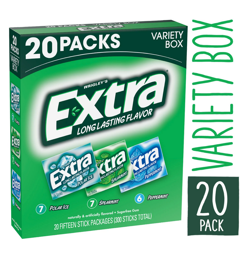 Extra Mint Sugar Free Chewing Gum Bulk Variety Pack (15 pc 20 pk)