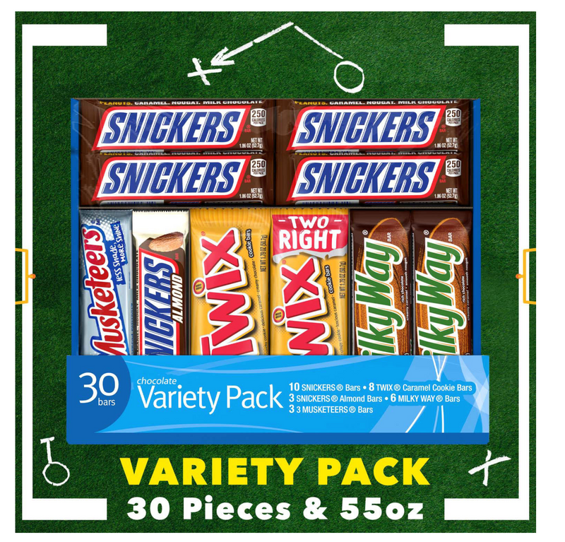 Snickers, Twix, Milky Way and More Full Size Bulk Candy Bars Variety Pack (55 oz 30 ct)