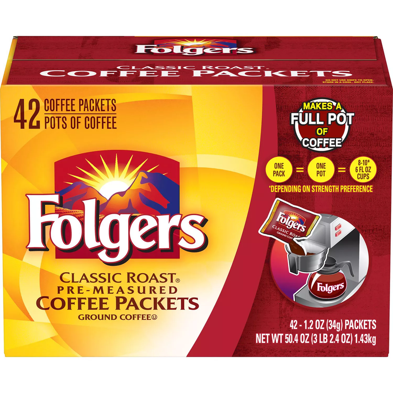 Folgers Classic Roast Ground Coffee Packets (1.2 oz 42 ct)