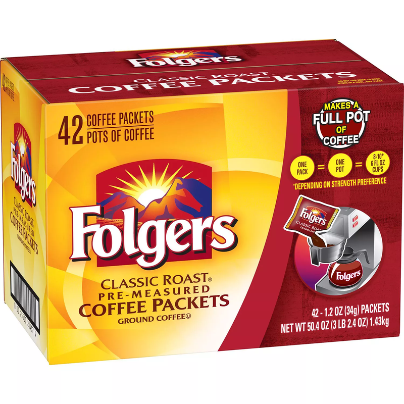 Folgers Classic Roast Ground Coffee Packets (1.2 oz 42 ct)