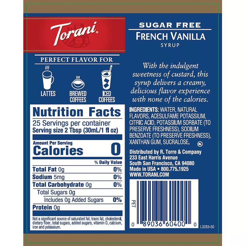 Torani Sugar-Free French Vanilla Syrup (750 mL)